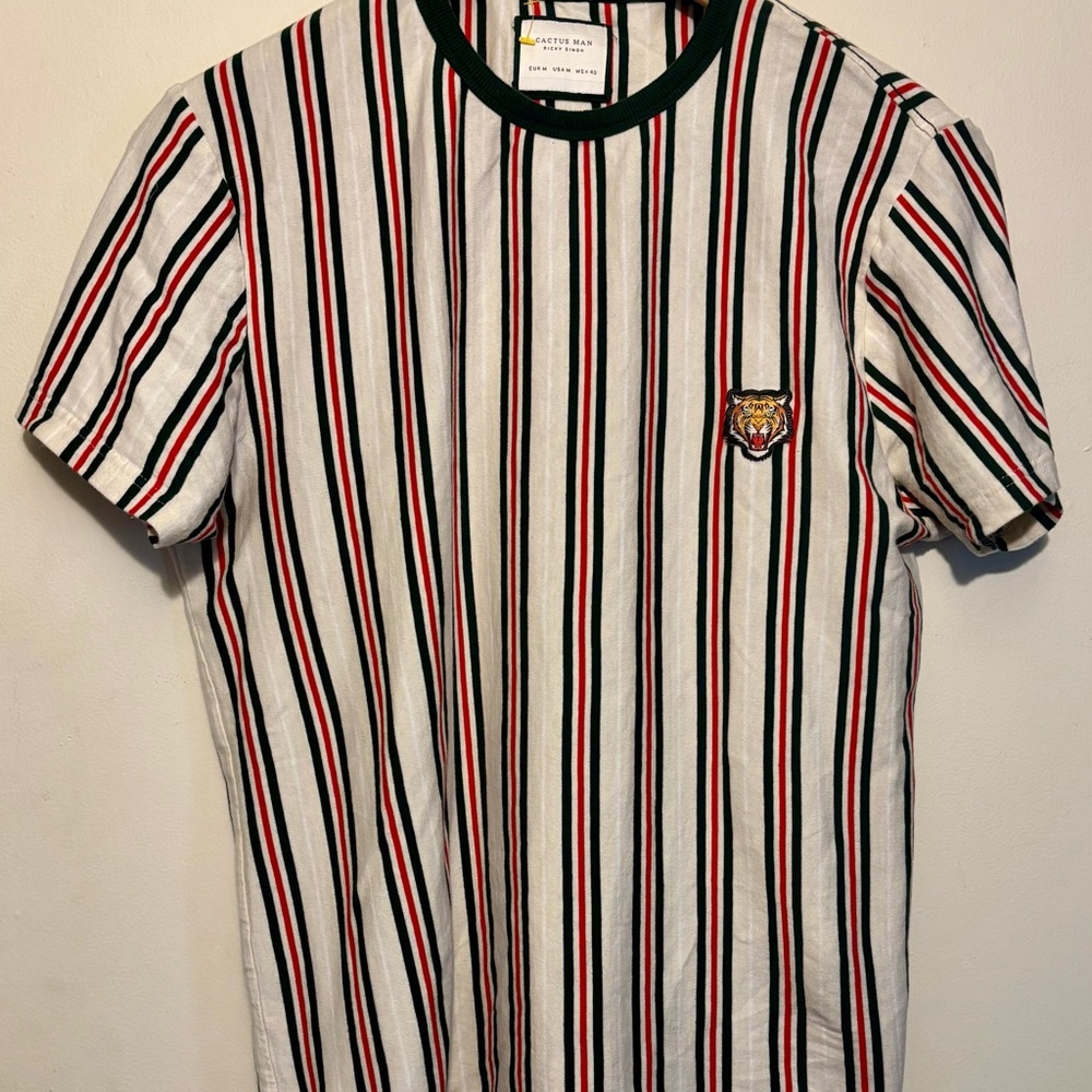 Striped Short Sleeve Tee with Tiger Patch
